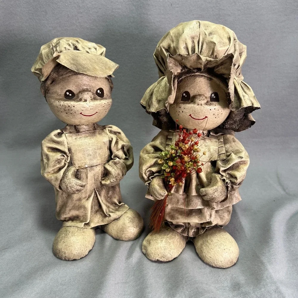Vintage Dip 'N Drape Folk Art Dolls Paper Mache Sepia Toned 1970s Handmade Craft